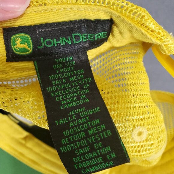 JOHN DEERE Kids Trucker Hat Baseball‎ Adjustable Green Yellow Mesh Cotton - Picture 6 of 9